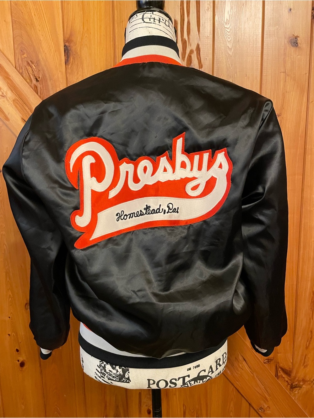 Black Satin Varsity Alice Jacket with Homestead Pennsylvania